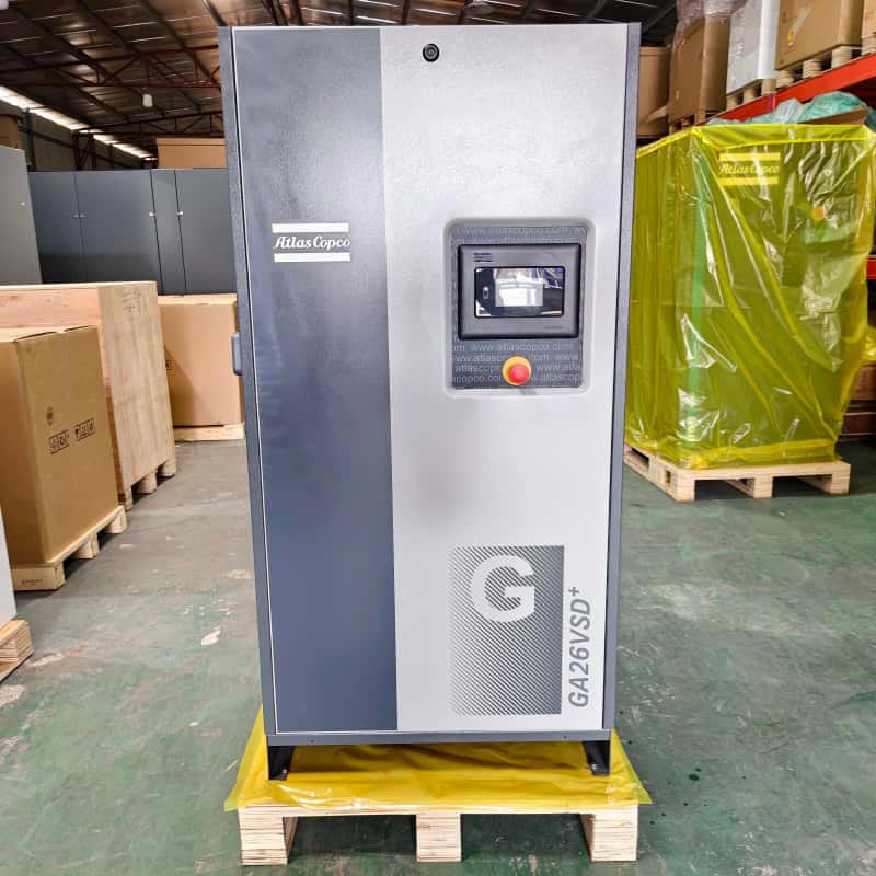 एटलस कोप्को एयर कंप्रेसर मूल GA26 VSD + 26kW 35HP वेरिएबल स्पीड ऑयल इंजेक्टेड रोटरी स्क्रू एयर कंप्रेसर 13बार