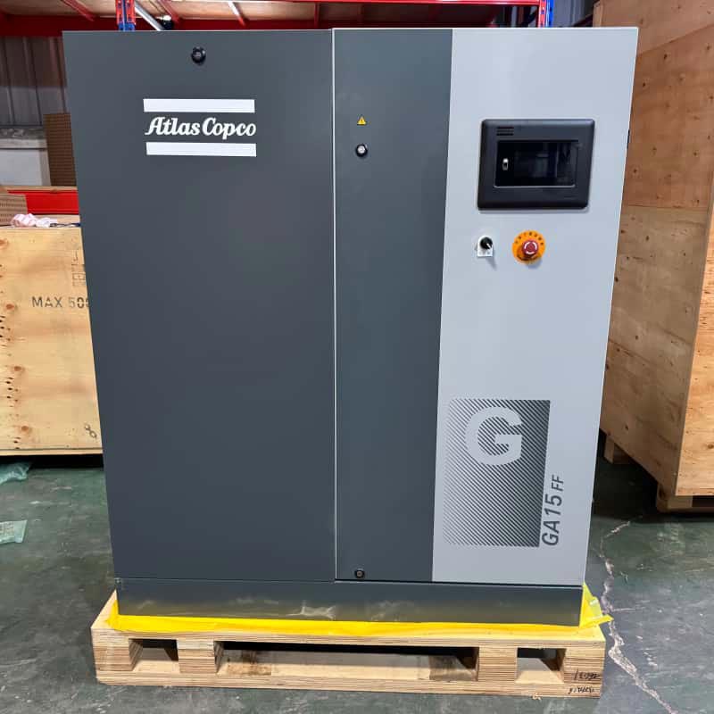 एटलस कोपको GA15 FF 15kW ऑयल इंजेक्टेड रोटरी स्क्रू एयर कंप्रेसर इंटीग्रेटेड ड्रायर 7.5 13बार